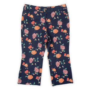 CHICOS navy with orange red floral print cropped pants size 8P
